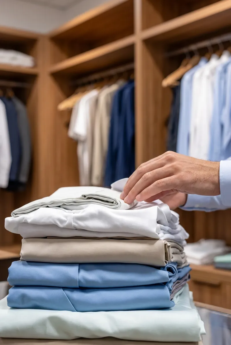 Pressed garments arranged after dry cleaning